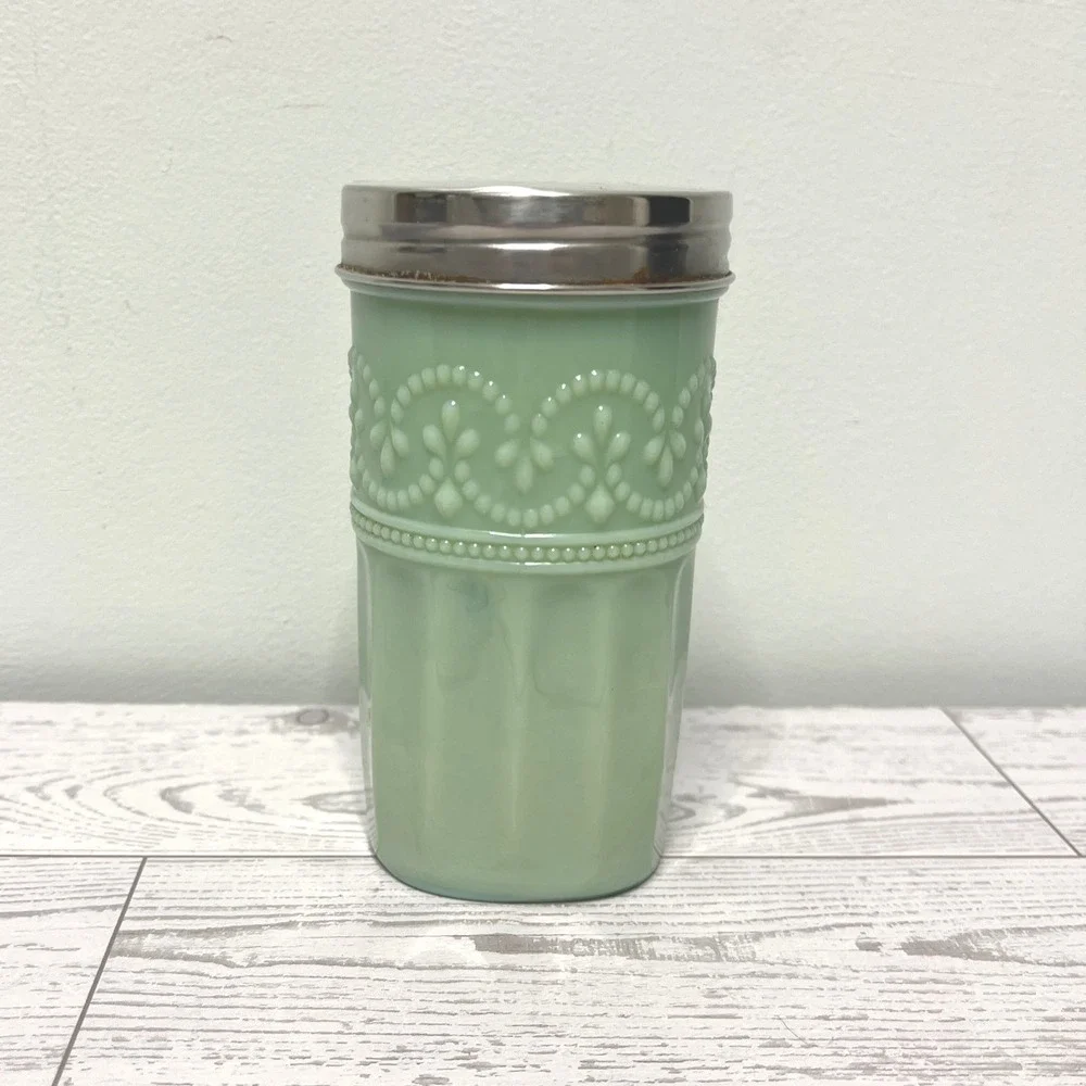Pioneer Woman Adeline Jadeite Glass Sugar Shaker Green Milk Glass Stainless Lid